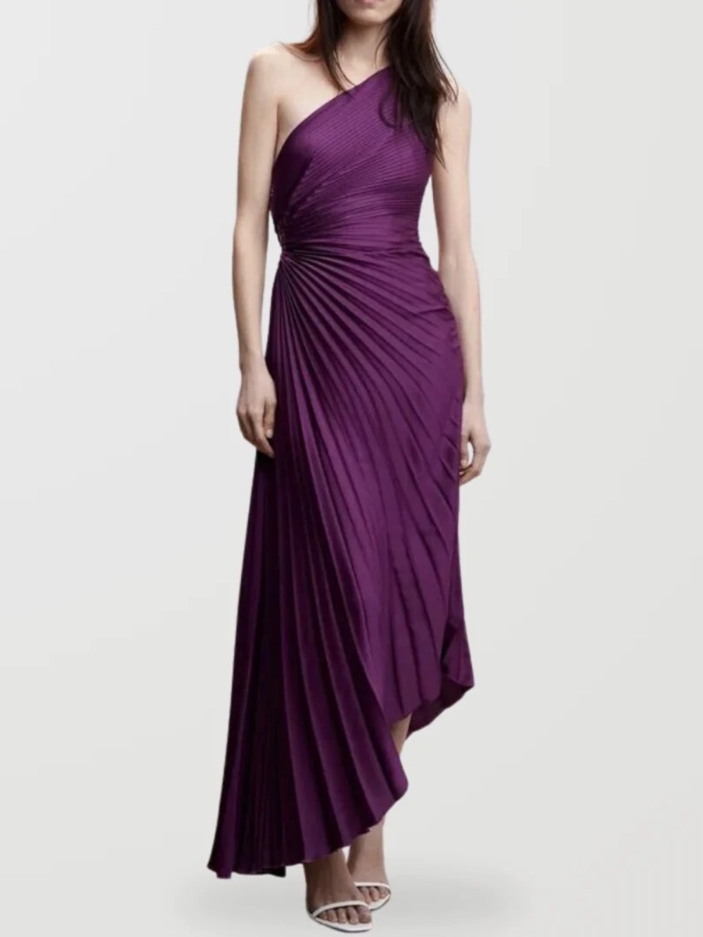 Mango One-Shoulder Pleated Purple Gown